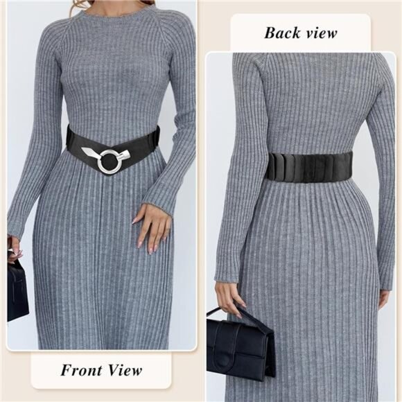 Vintage Wide Elastic Belt for Women, PU Leather Stretchy Waist Belt Retro Cinch - Picture 5 of 8